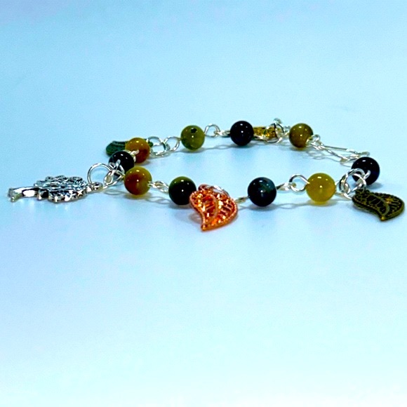 Handmade Tree & Leaf Charm Bracelet with Natural Tiger Eye Stones! - Picture 5 of 8